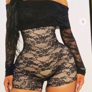 Fashion Nova Black Lace Off-Shoulder Romper